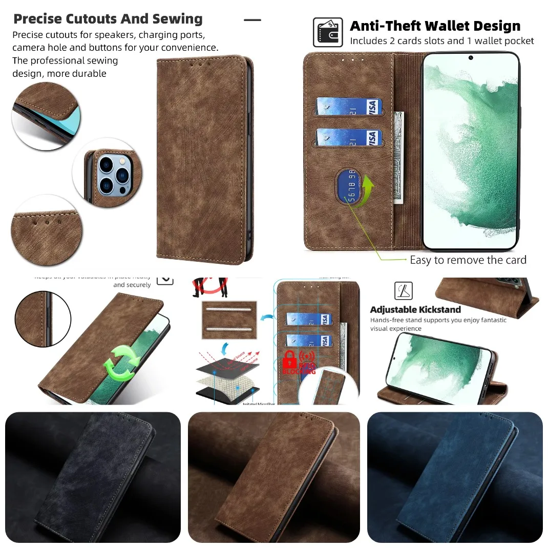 Magnetic Flip Wallet Case - Premium Soft PU Leather Phone Cover