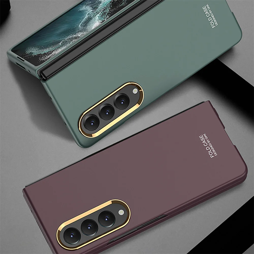 Folding Phone Case Fold4 Skin-Feeling Painting Electroplating Lens Protective Cover Solid Color Back Shell For Samsung Z Fold4