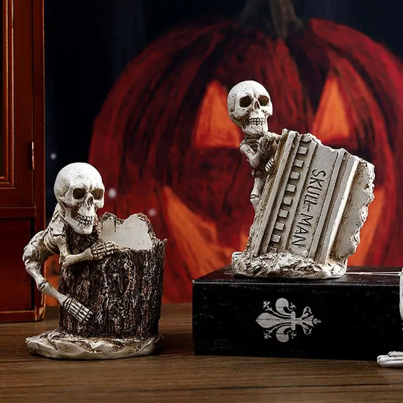 Skeleton Toothbrush Holder Skeleton Statue Pen Storage Pen Holder Desktop Stationery Organizers For Pens Pencils Rulers Erasers