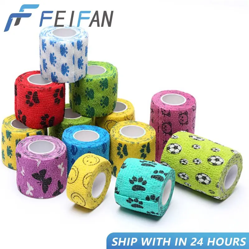 5CM X 4.5M Self-Adhesive Elastic Bandage First Aid Medical Health Care Treatment Gauze Tape Emergency Muscle Cartoon Tape