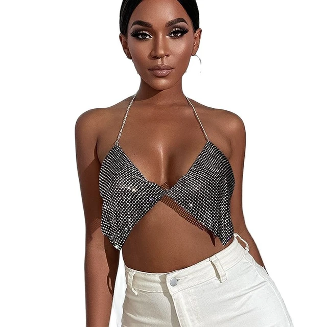 Crystal Rhinestone Bra, Metal Diamond Bra Top