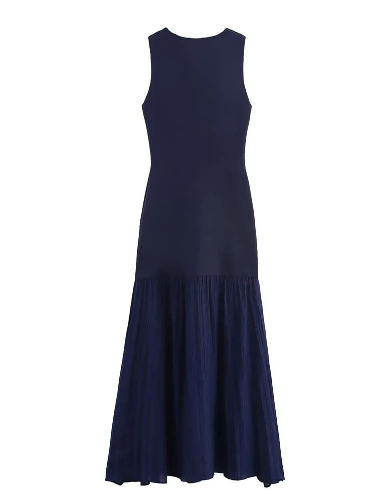 2025 Chic Splice Gauze Women Dresses Knitted Round Neck Sleeveless Dresses Fashion Elegant Slim Party High Street New Dress