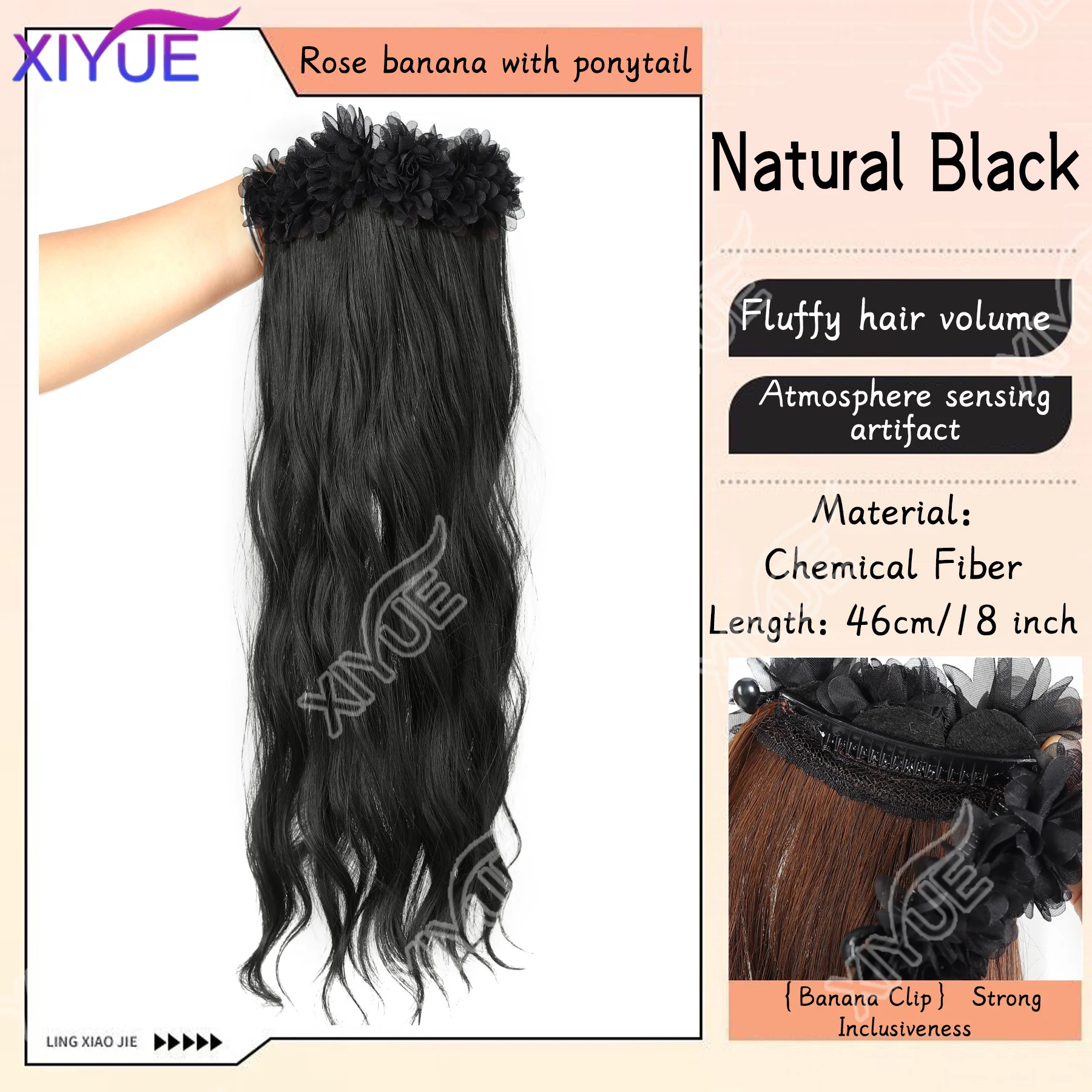 XIYUE Synthetic Long Curly Wig Claw Clip Fluffy Flower Clip in Ponytail Wig Red Black Wig Hair Clip Hair Accessories