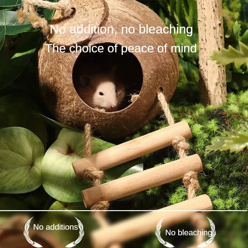 Handmade Coconut Shell Hamster Nest Polishing and Polishing Small Animal Wood Avoidance Nest Golden Bear Totoro Parrot Bird pet house