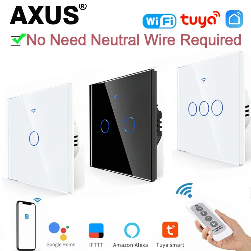 AXUS EU WiFi สมาร์ทสวิทช์ไฟสวิทช์สัมผัส RF433 ไม่มี Neutral Wire Smart Home Life Tuya App Control สนับสนุน Alexa Google Home 1