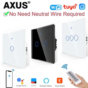 AXUS EU WiFi สมาร์ทสวิทช์ไฟสวิทช์สัมผัส RF433 ไม่มี Neutral Wire Smart Home Life Tuya App Control สนับสนุน Alexa Google Home 1