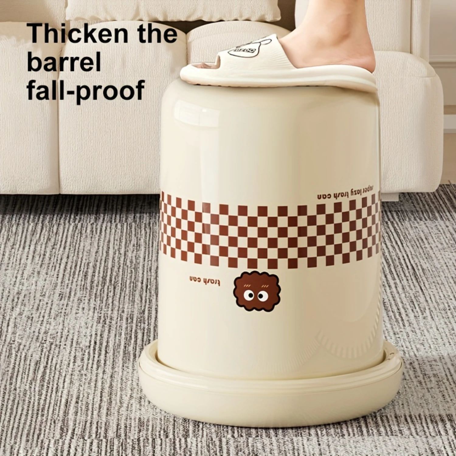 Cute Plastic Garbage Can, With Pressure Ring, Round Garbage Bin Without Lid, Large Caliber Trash Can, Kitchen Living Room Bathro