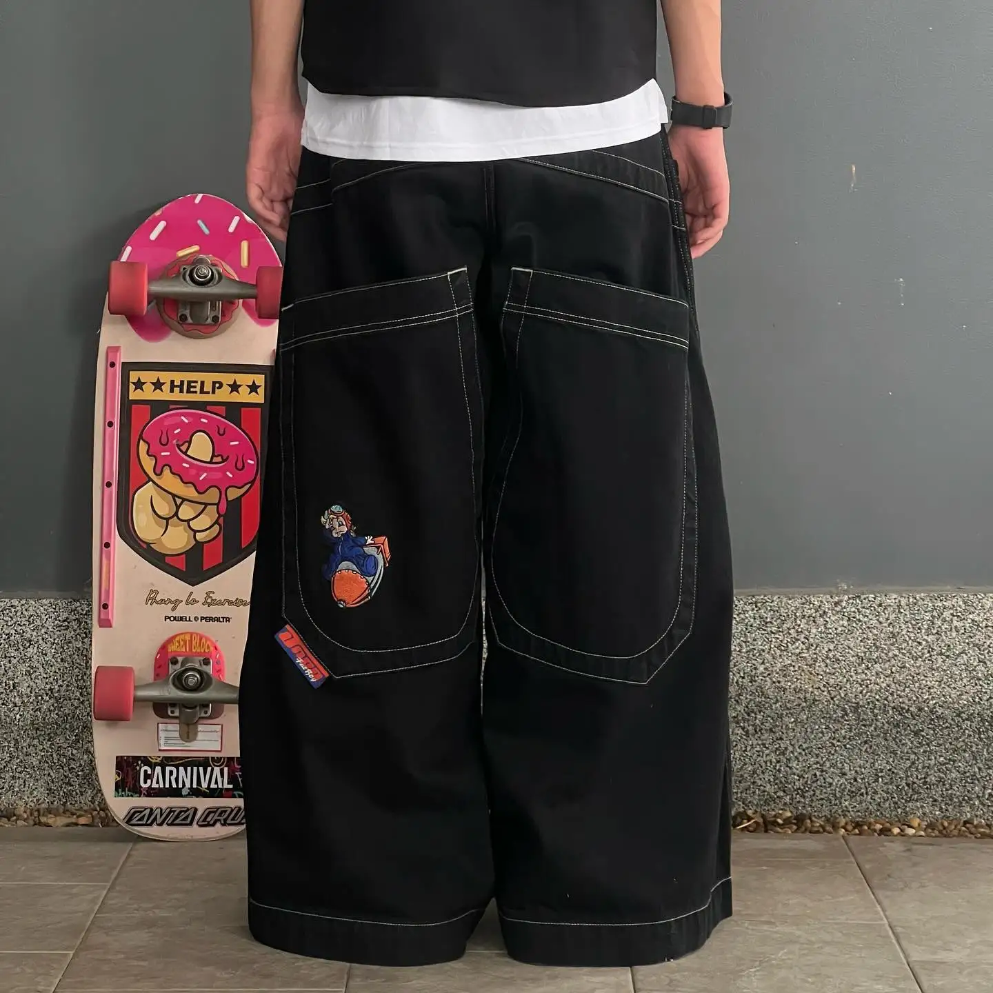 

Hip Hop Rock Embroidery Retro Harajuku High Waist Wide Leg Jeans 2024 New Fashion JNCO Baggy Jeans Pattern Men Women Streetwear