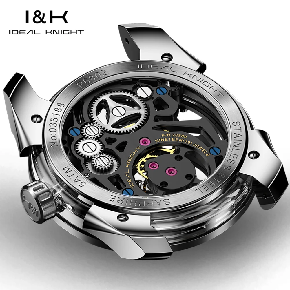 IDEAL KNIGHT 6802 Real Tourbillon Watch for Men Luminous Spider Hollow Flywheel High-end Luxury Brand Mechanical Wristwatch Man