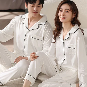 모달 커플 매칭 의류 세트 여성용 화이트 파자마 남성용 PJ Pijama Mujer Sleepwear Cotton Pajama Pour Femme Home Clothes