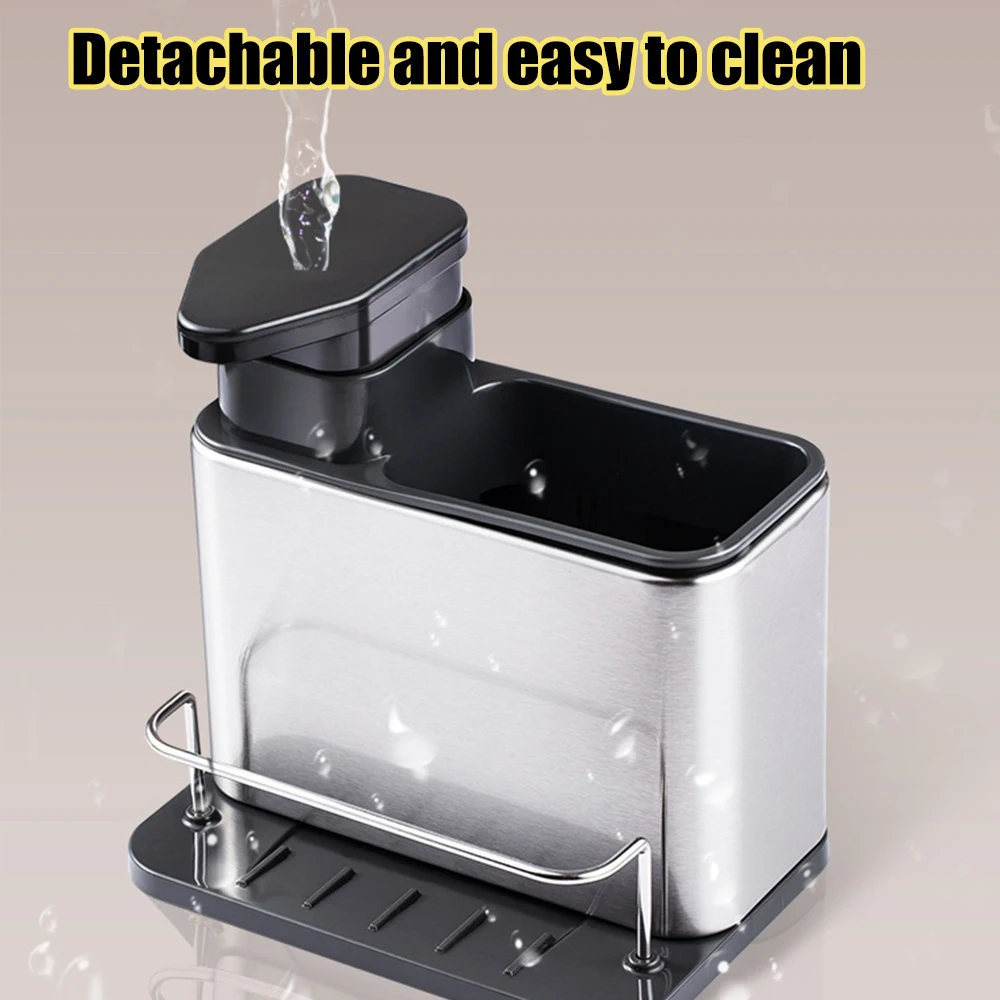 3-in-1 Kitchen Soap Dispenser Sponge Holder Dish Soap Dispenser Stainless Steel Sink Organizer Tray Rustproof Drainer Rack soap dispenser