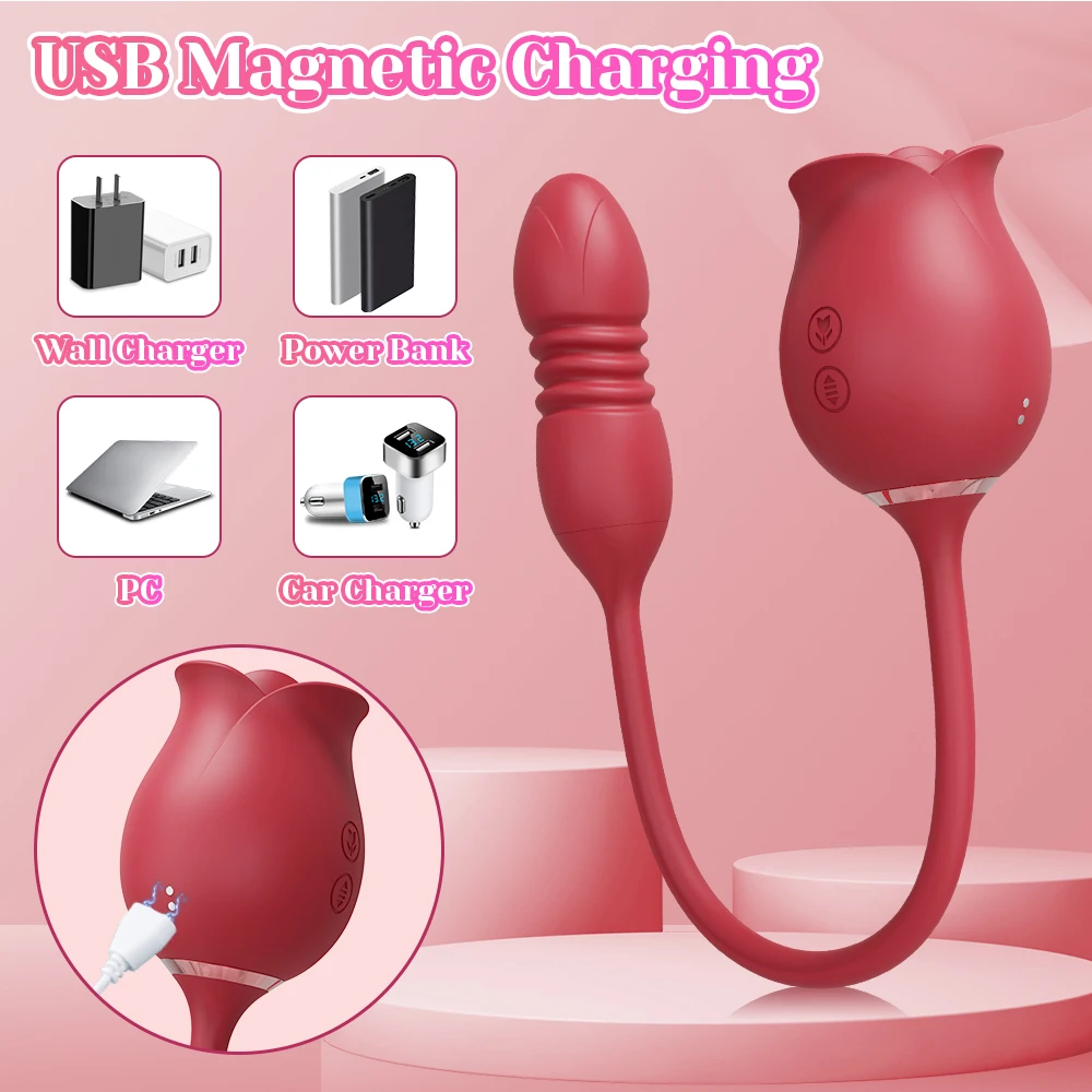 Female sex toy Thrusting Rose-Dildo Vibrator for Women Clitoris Stimulator Sucker Vacuum Vibrating Egg Nipple Sucking Female Sex Toys for Adult