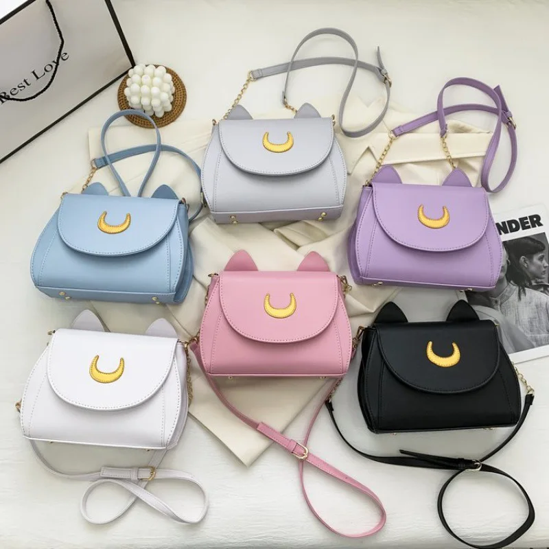 Women Shoulder Bag Crossbody Bag Sailor Moon Handbag Luna Cat Shape Chain PU Leather
