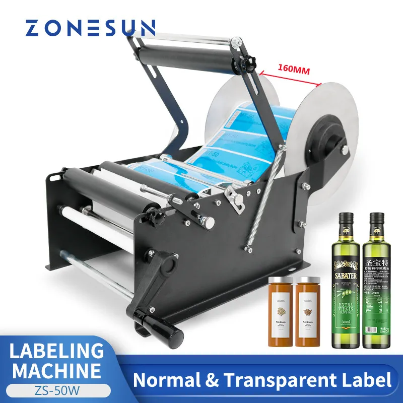 

ZONESUN ZS-50W Sleeve Manual Mineral Water Plastic Round Bottle Labeling Machine For Round Bottles Sticker Label Packing Machine