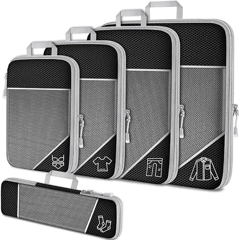 Travel Essentials: 5-Piece Compressed Packing Cubes Organizer Set with Shoe Bag
