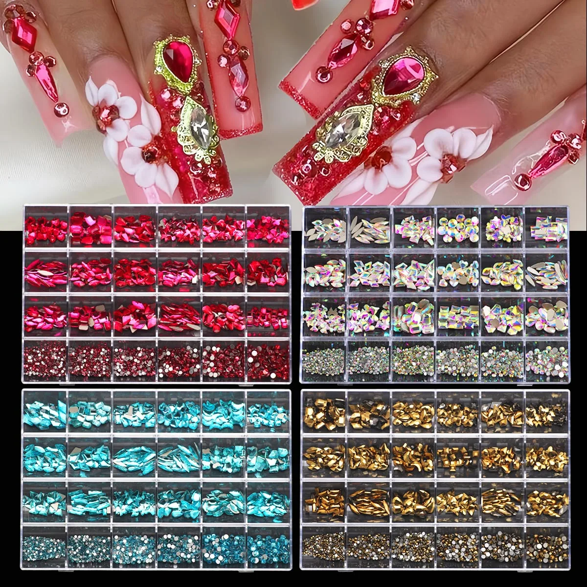 3D Nail Diamond Kits - 24 AB Crystal Gems