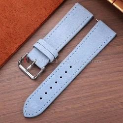 Vintage Brown Genuine Suede Cowhide Watch Strap with Quick Release - 22mm (Light Blue)