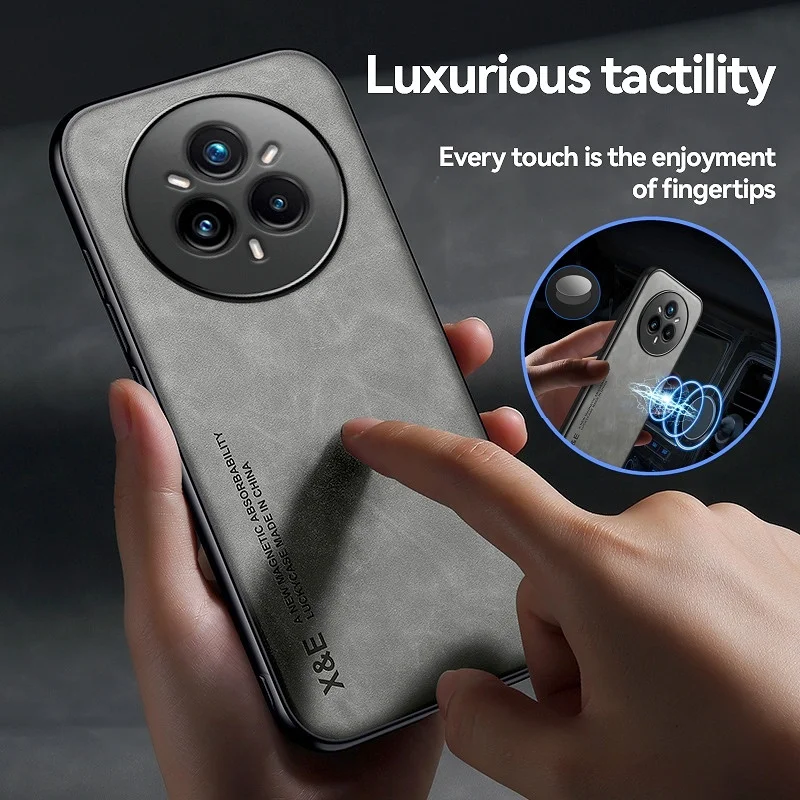 Luxurious Leather Phone Case with Car Magnetic Holder and Soft TPU Frame