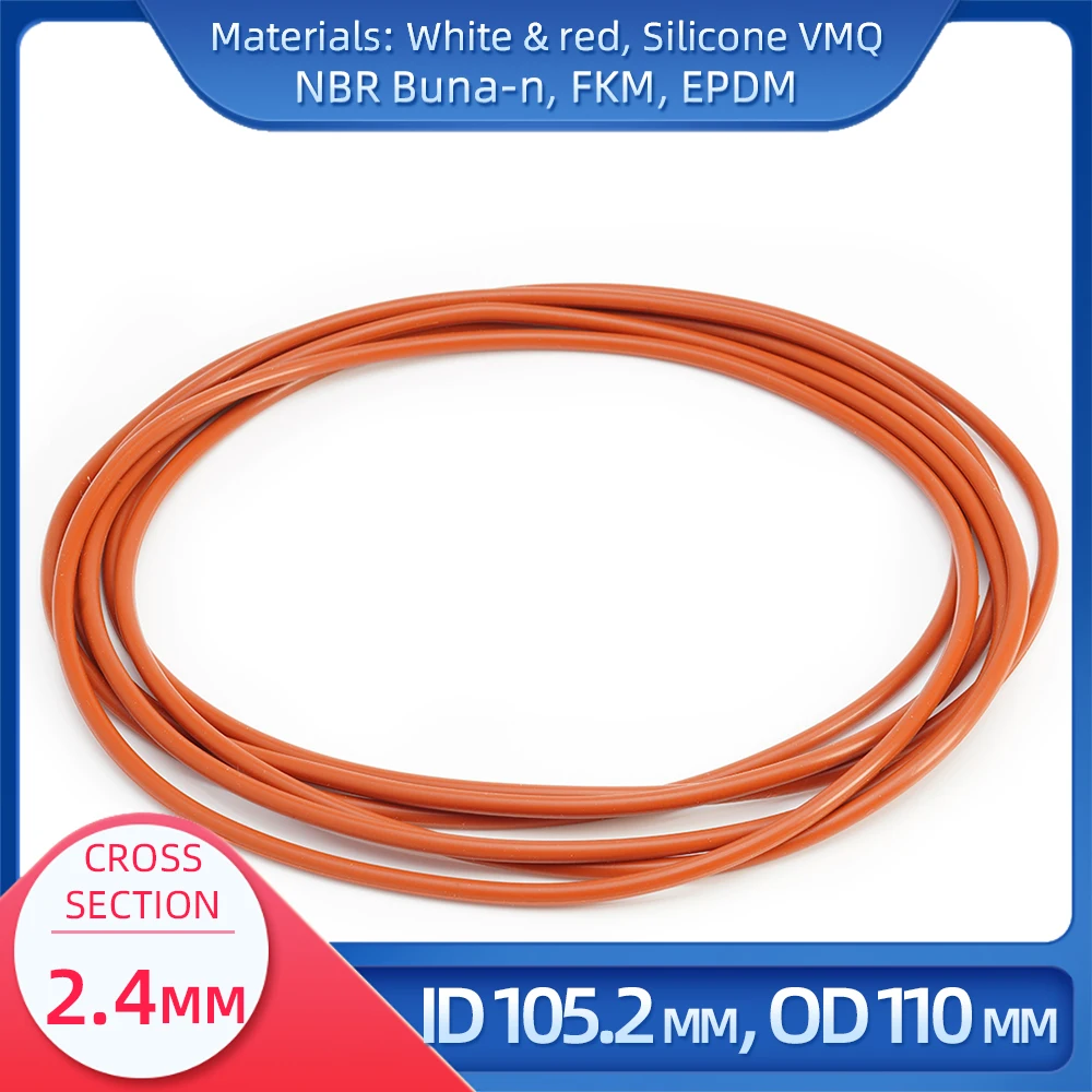 

O Ring CS 2.4 mm ID 105.2 mm OD 110 mm Material With Silicone VMQ NBR FKM EPDM ORing Seal Gaske