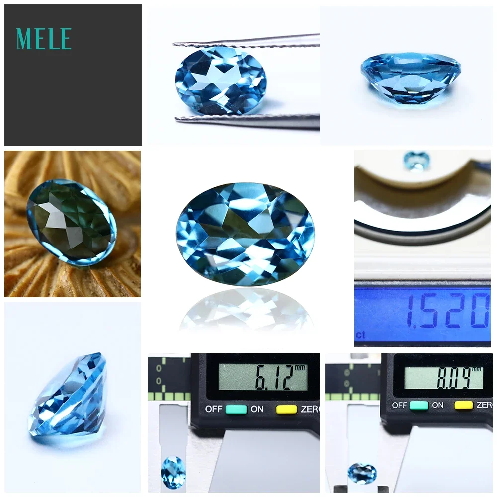 Gemstone Natural Blue Topaz Swiss Blue Crystal 6*8mm/7*9mm/8*10mm Elliptical Bare Stone Face Ring Earrings Matching