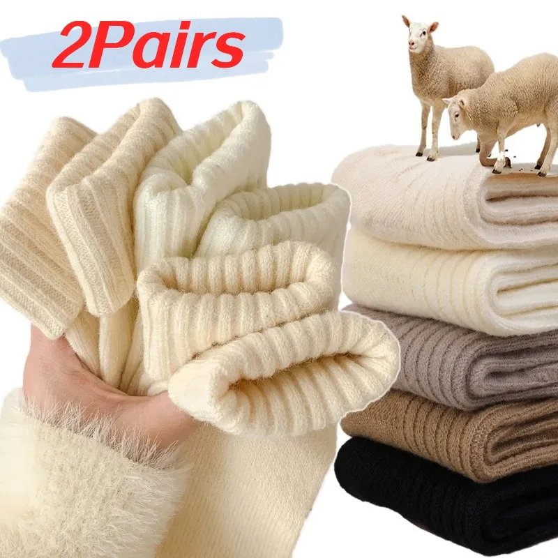 

Winter Solid Color Wool Socks Women Simple Thicken Warm Cashmere Wool Middle Tube Stockings Fashion Girls Soft Middle Tube Socks