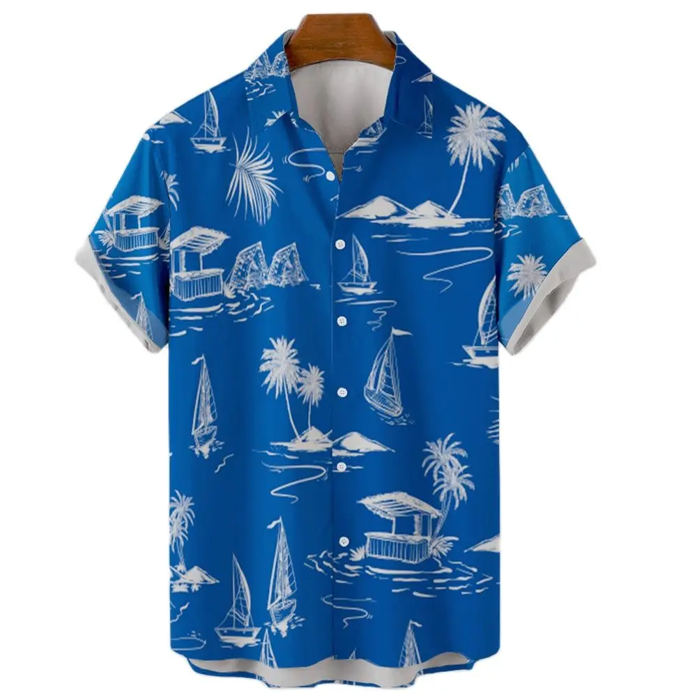 2022 Men's Hawaiian Shirt 3d Simple Fashion Casual Single-breasted Summer Beach Short Long Sleeves-Quick Dry Top V-neck men top