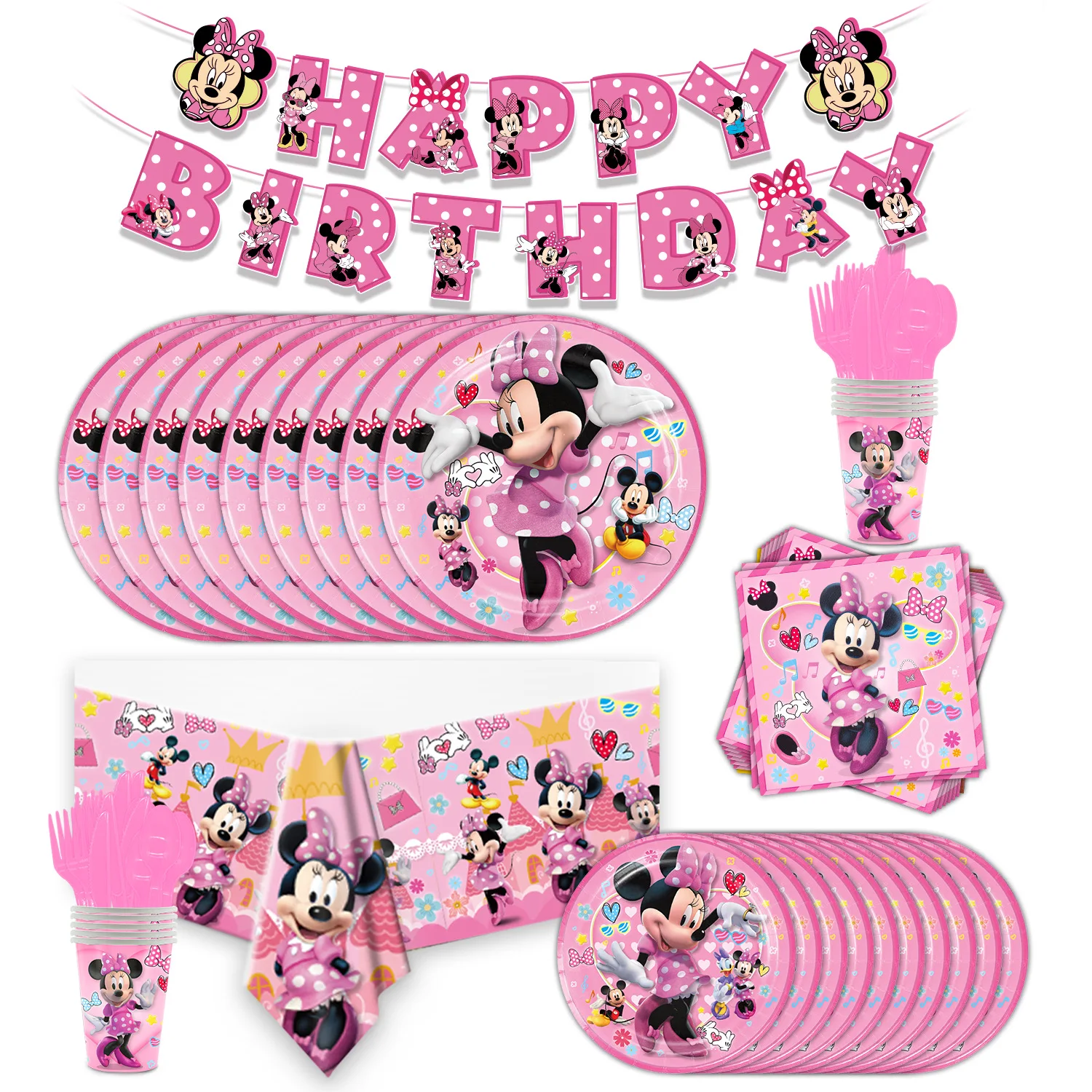 

Minnie Mouse Birthday Party Decoration Pink Minnie Tablecloth Tableware Girls Party Table Cover Baby Shower Event Supplies Gifts