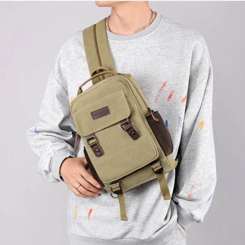 Mens Backpack Canvas Casual Mini School Bag Rucksack Man Multi-function Crossbody Bag Travel mens backpack