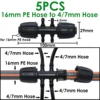 KESLA 5PCS 16mm 20mm 25mm PE Pipe 1/2 3/4 1'' Connector Splitter Tee Coupling to 4/7mm 1/4 Hose Garden Watering Drip Irrigation 5