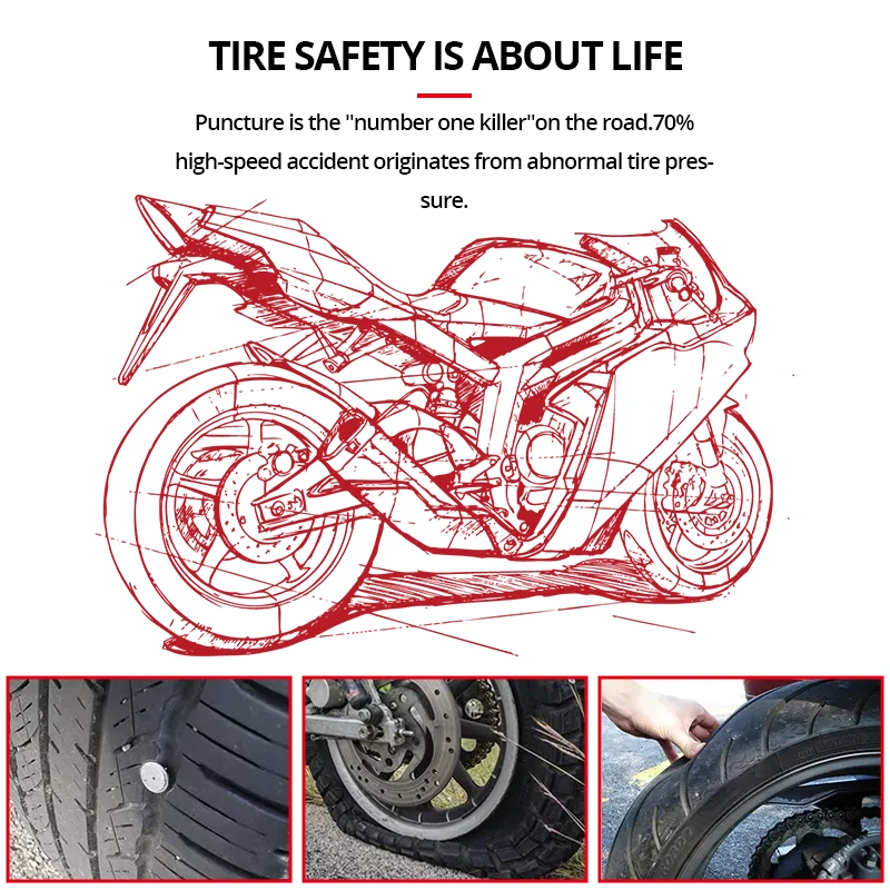 E-ACE Digital Display Motorcycle Tire Pressure Monitor System TPMS Tire Pressure Monitor USB Output With QC 3.0 Fast Charging