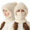 Winter Fur Cap Fleece Lined Knit Hat Snood Scarf Set for Women Thermal Cashmere Neck Warm Ski Windproof Hat Thick Plush Beanies
