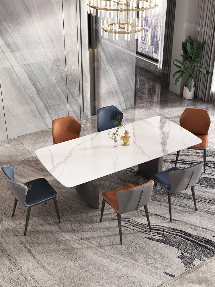 

Nordic Italian light luxury marble dining table and chairs small slate dining table