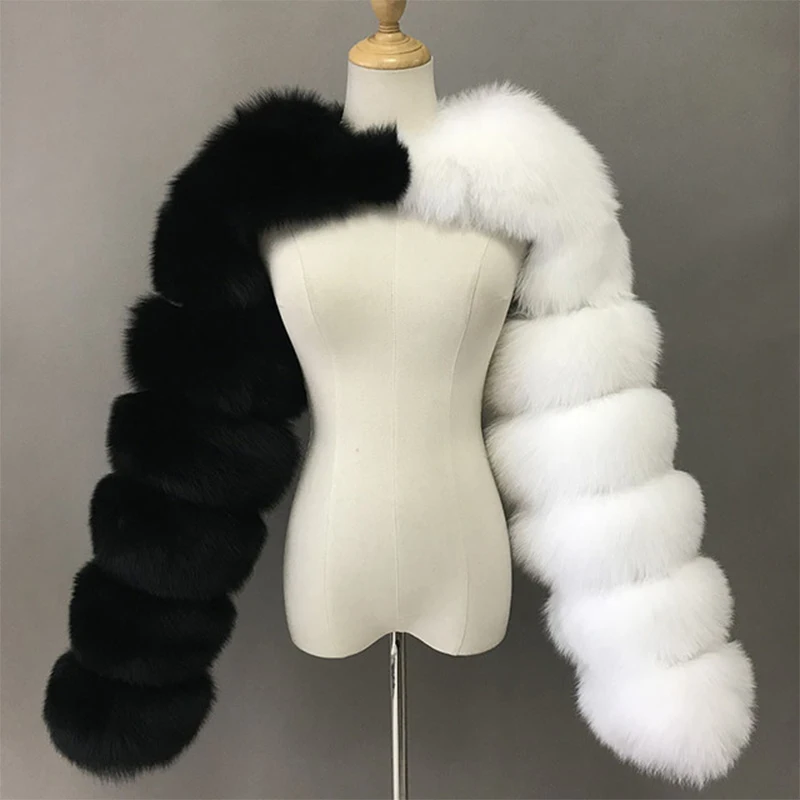 

Fashion Winter High Quality Faux Fox Fur Coat Women Elegant Patchwork Long Sleeve Warm Mink Short Jackets Furry Coat Femme Top