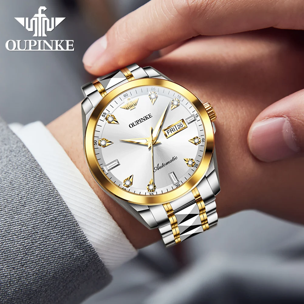 OUPINKE 3286 Brand Original Men's Watches Waterproof Luminous Automatic Mechanical Watch for Dual Calendar Sapphire Wristwatch