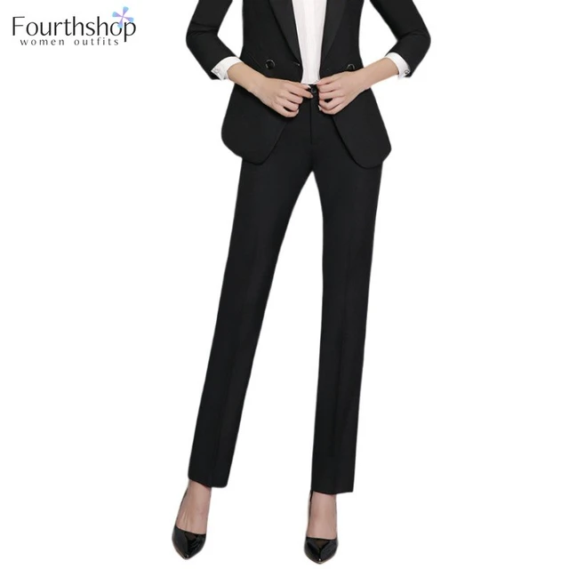 Women Business Work Formal Straight Pants OL Workout Office Ladies Black  suit Pant