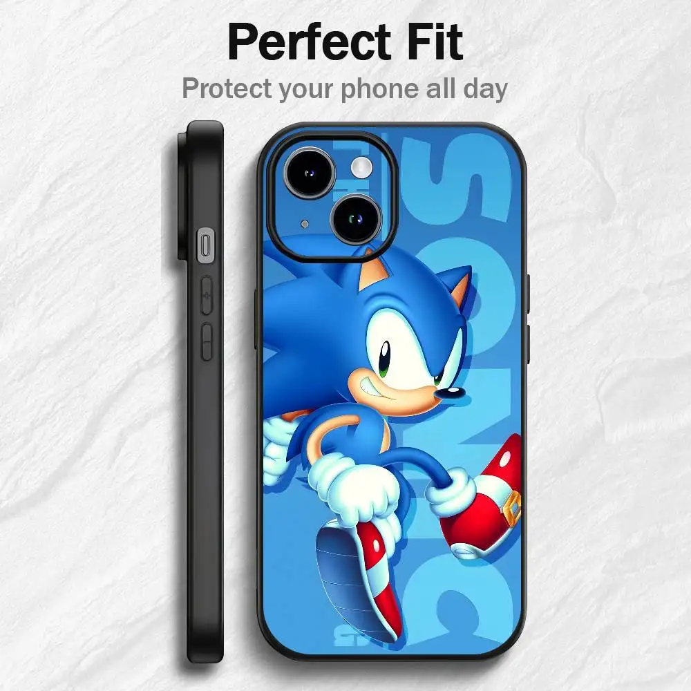 Cartoon Hedgehog S-Sonices Phone Case For IPhone12 13 14 15 16 17Pro Max Plus Classic Black Soft Shell