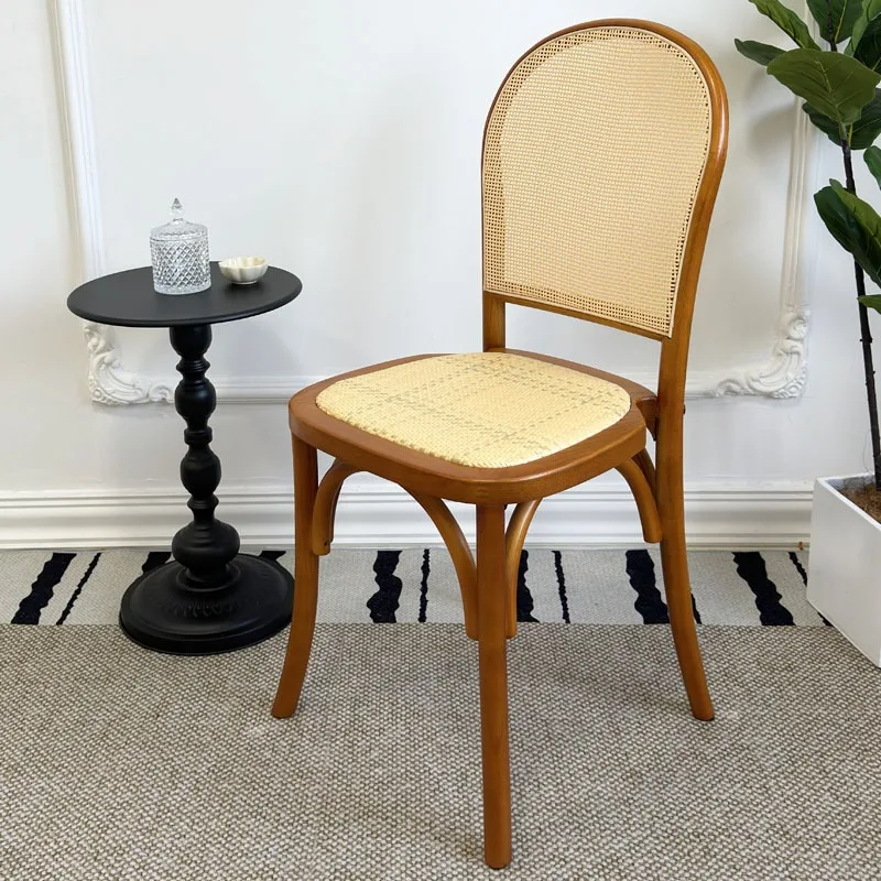 Modern Simple Design Solid Wood Dining Chairs Vintage Rattan Chairs Coffee Shop Retro Restaurant Dining Chair