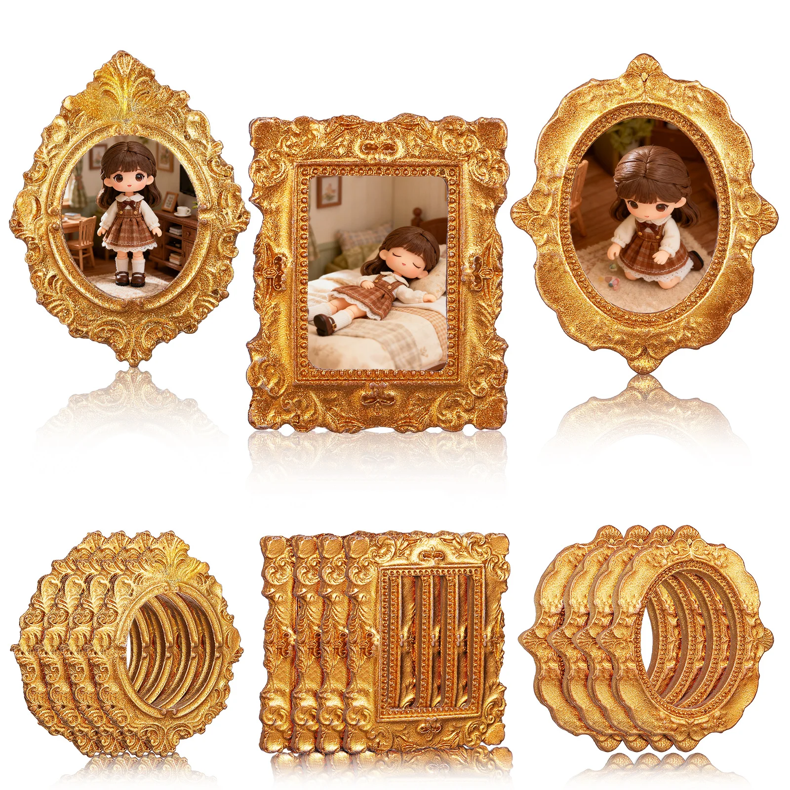 Golden Retro Miniature Photo Frames Resin Mini Angel Oval Photo Frame Accessory Mini House Vintage Frame Decoration 15Pcs