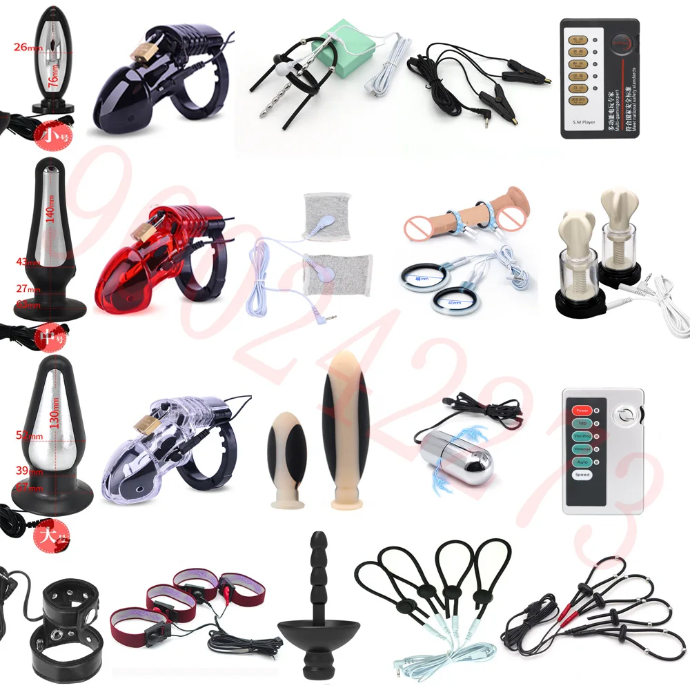 Electro Shock Anal Butt Plug Electric Nipple Sucker Clamps E-stim Penis Plug Ring Cock Cage SM Chastity Couple Sex Medical Toys