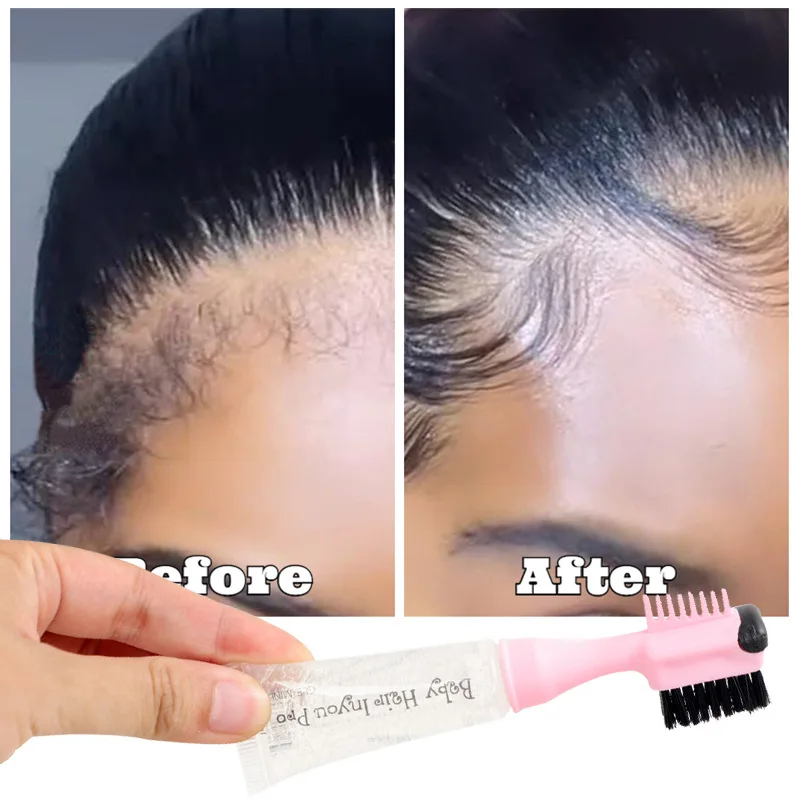 Vegan Hair Edge Gel With Brush Moisturizing Curl Edge Control Gel Natural Ultra Hold Hair Styling For Baby