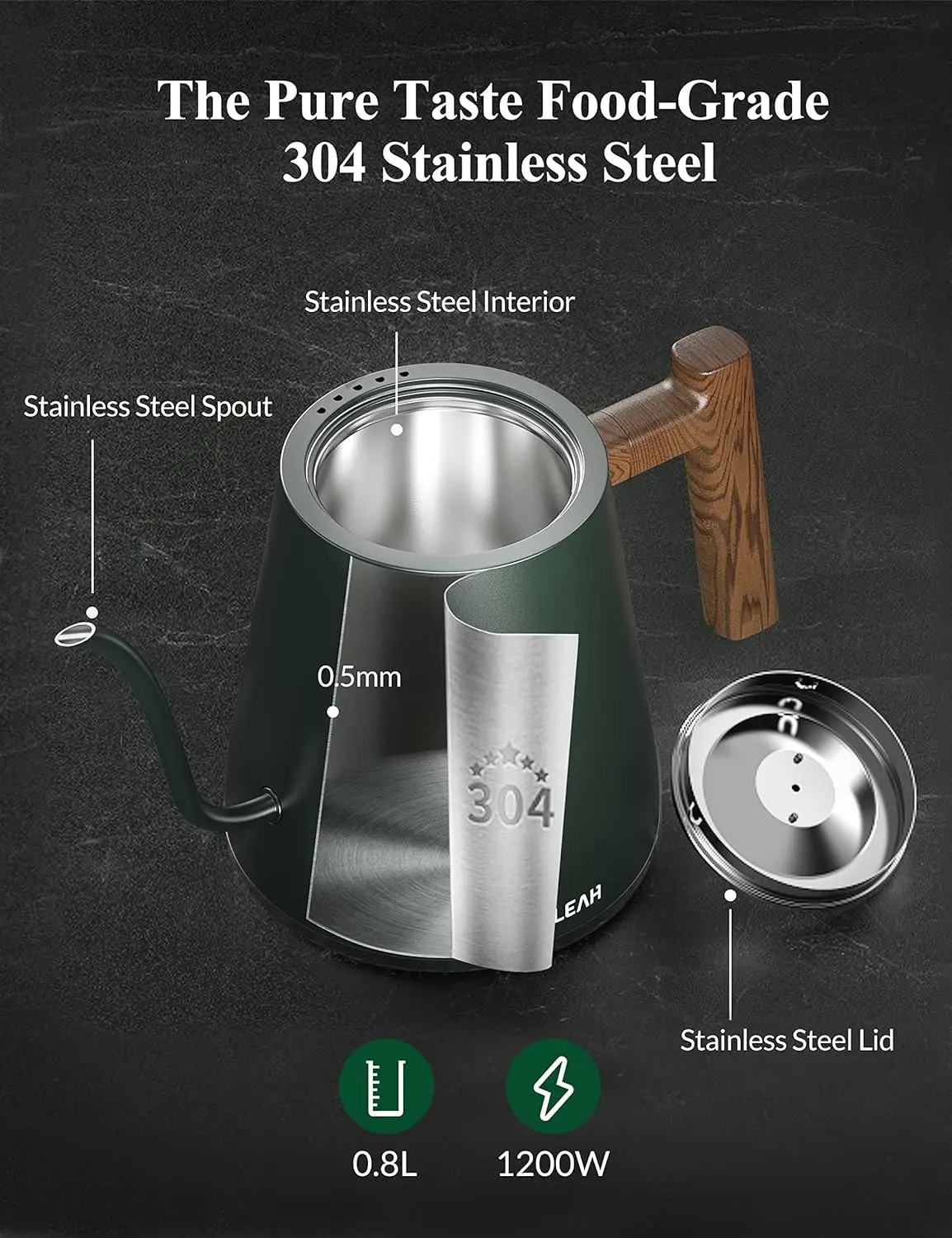 Gooseneck Electric Kettle 0.8L with Temperature Control & Keep Warm 4