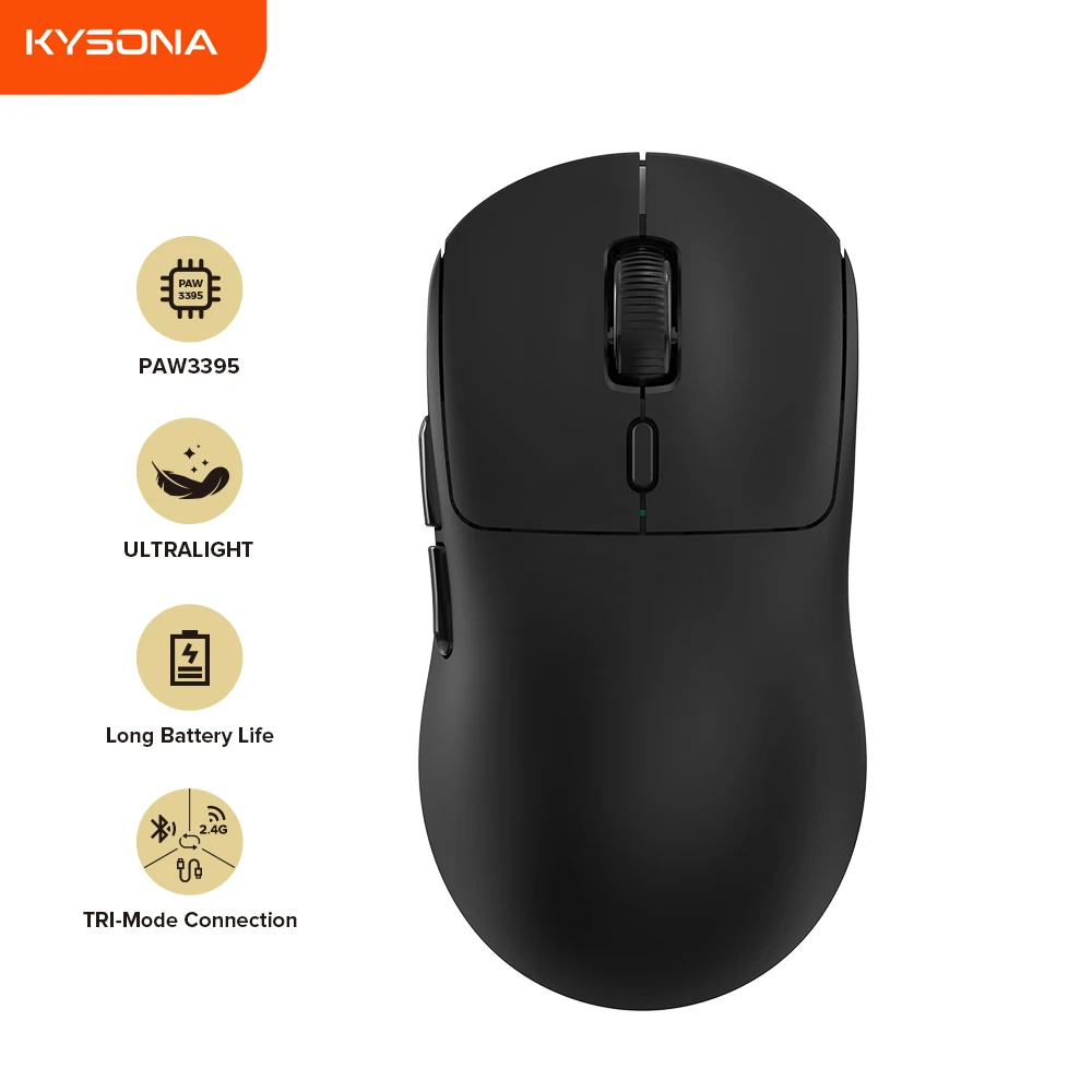 Kysona M600 V2 Black PAW3395 Wireless Gaming Esports Mouse