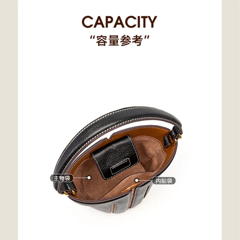 New Luxury Genuine Cow Leather Bucket Bags For Women Large Capacity Shoulder Crossbody Bags Cowhide Commute Fashion Handbag