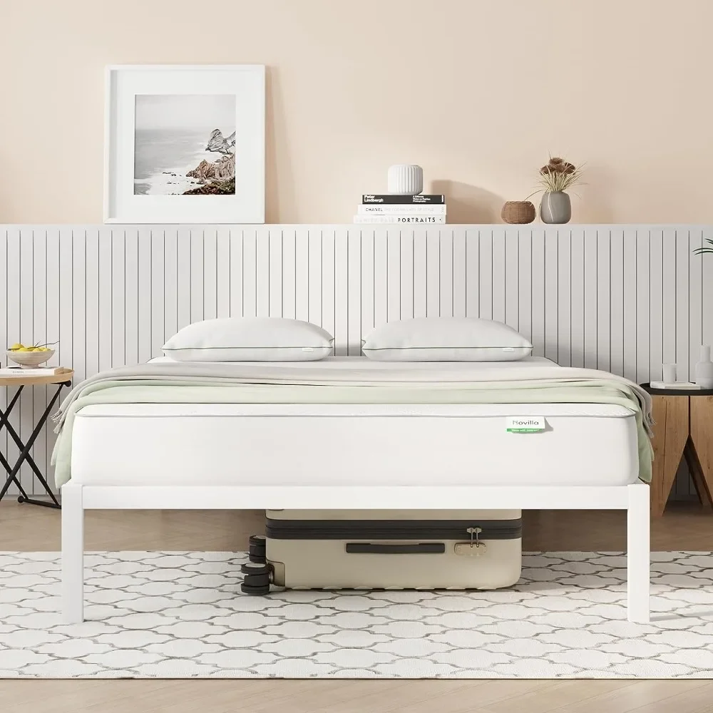 

Metal Platform Bed Frame, Wood Slat Support, No Box Spring Needed, Easy Assembly, White
