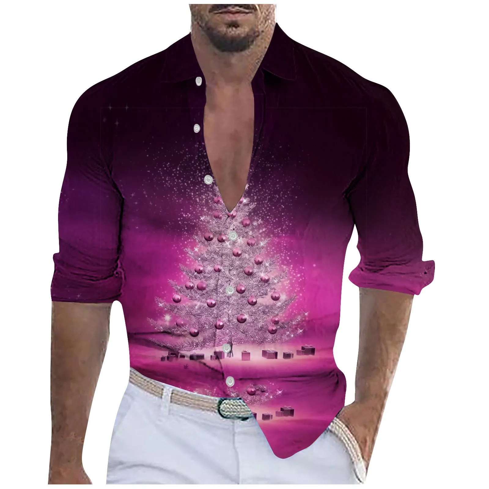 

Мужская рубашка Y2k, Мужская Рождественская Повседневная Свободная рубашка с принтом в виде женской одежды, рубашка с воротником и принтом, мужская одежда 2024