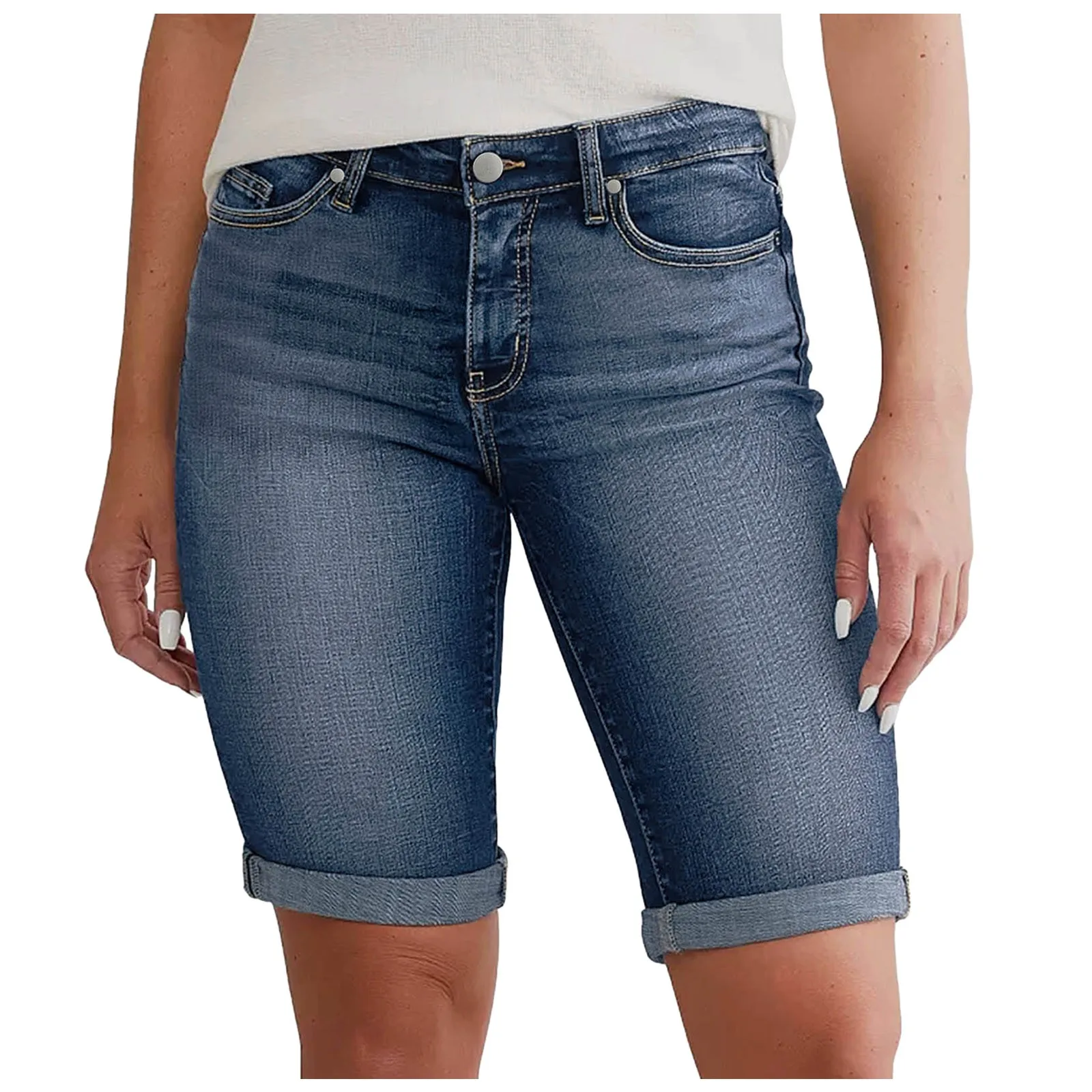 Stretchy High Waisted Denim Shorts With Pockets Trendy Distressed Ladies Casual Trousers Summer Trousers For Womens Slim-Fit