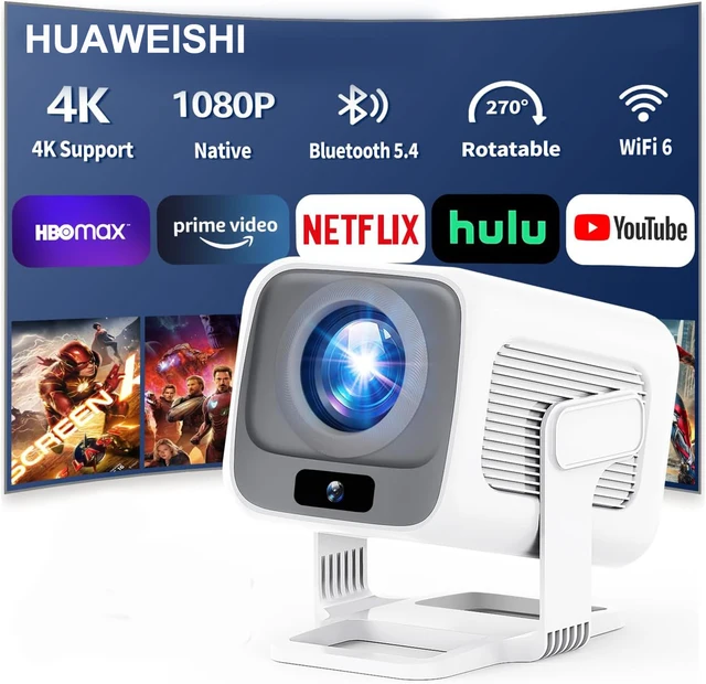 HUAWEISHI 4K Projector Android Native Portable 1080P Auto