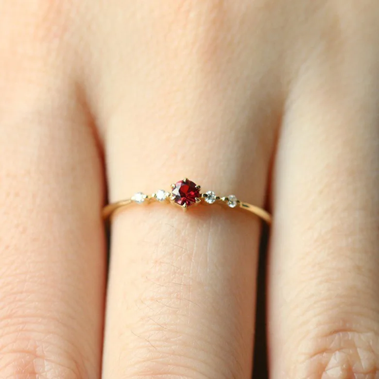 

Hot selling new 18K gold-plated ruby ring female European and American fashion engagement ring