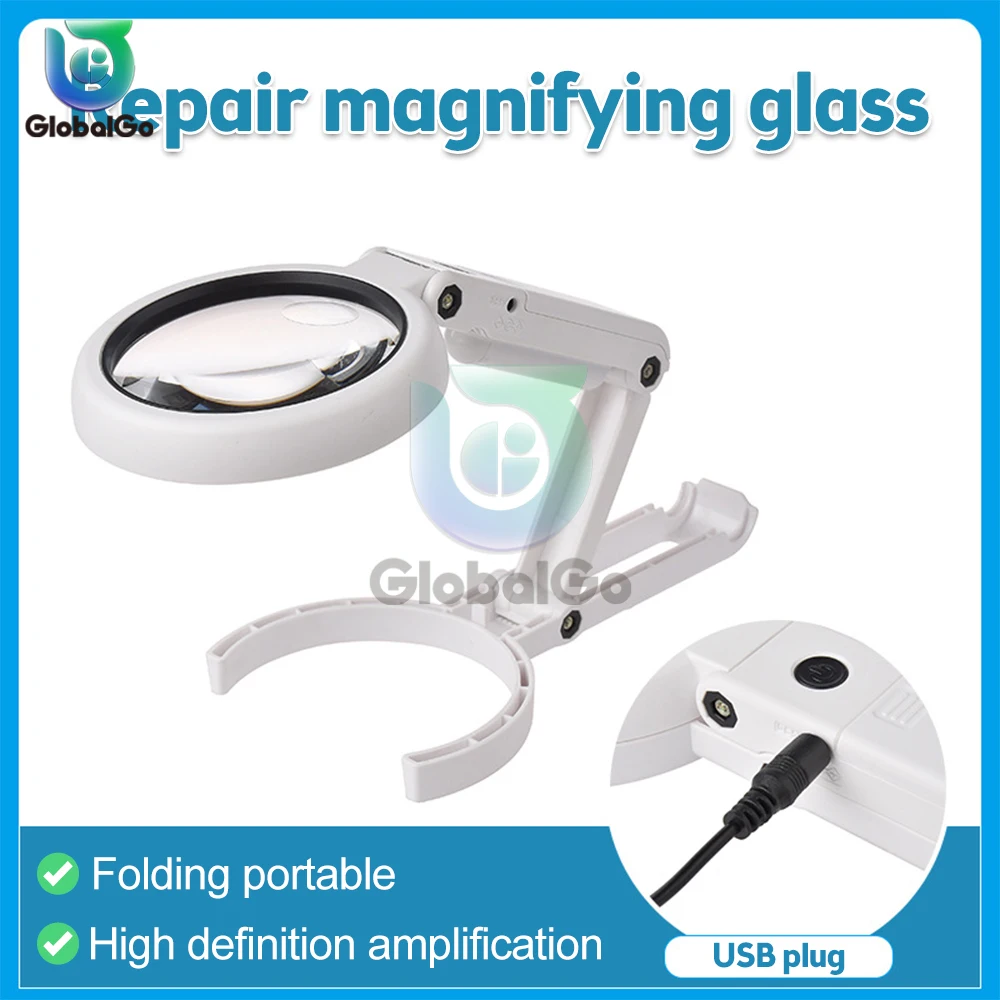 5X 11X Magnifying Glass with Light 8 LED Portable Folding Handheld Desktop Magnifier For Reading Repairing Jewelry Appraisal