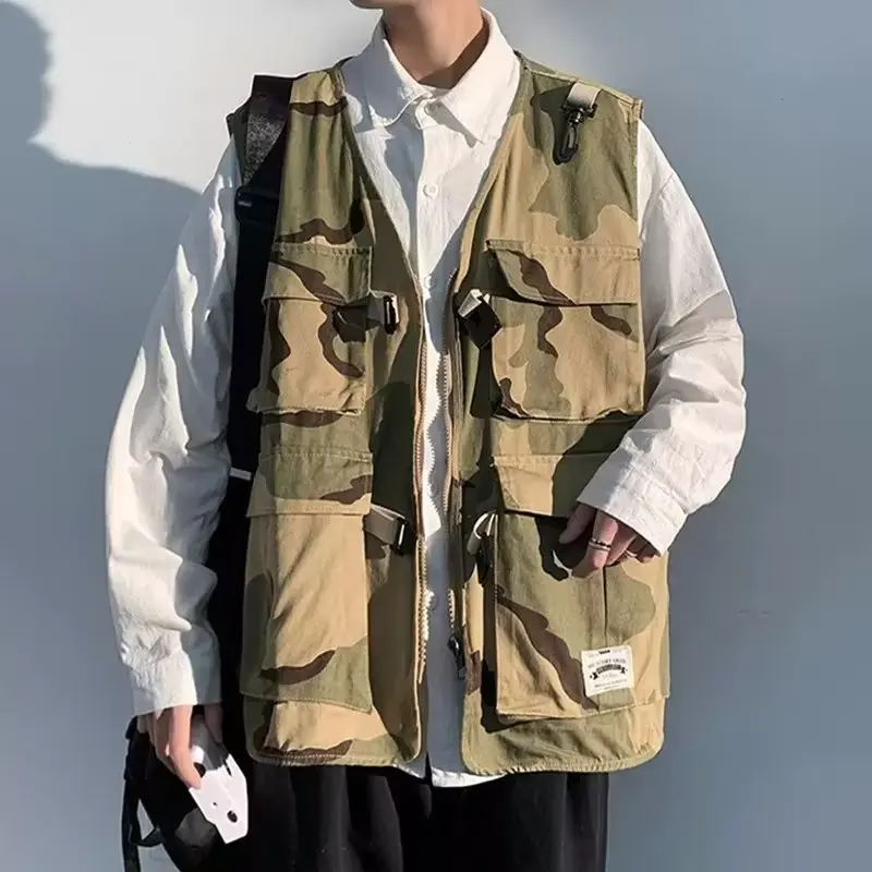 새로운 여름 작업복 조끼 남성 트렌디 브랜드 루즈핏 민소매 조끼 야외 촬영 낚시 레저 캐미솔 멀티 포켓